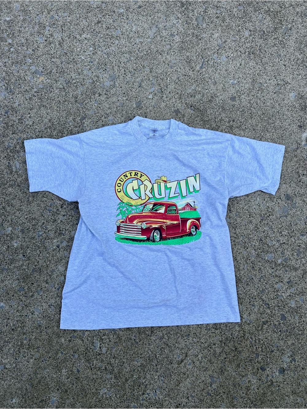 Vintage 90’s Graphic Tee in Light Gray with Vintage Truck single stitch